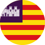 Flagge der Balearischen Inseln, zeigt gelbe und rote Streifen mit einem kastanienbraunen Quadrat.